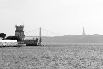 View of bridge over river against clear sky