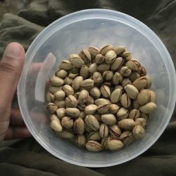 High angle view of eggs in container