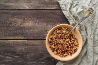 High angle view of breakfast on table