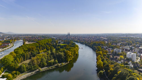 High angle view of buildings in city