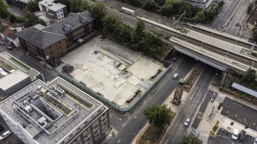 High angle view of buildings in city