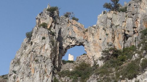 Low angle view of rock formations