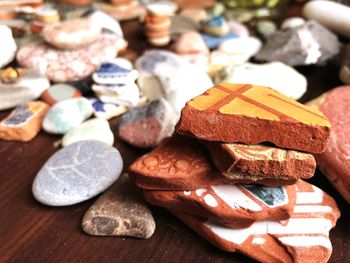 Close-up of stones on table