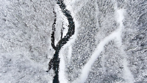 High angle view of frozen water