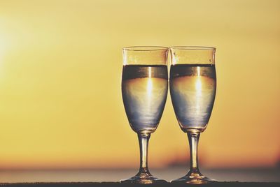 Close-up of beer glass on table