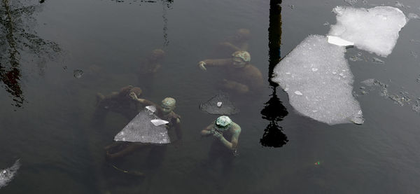 High angle view of reflection in lake