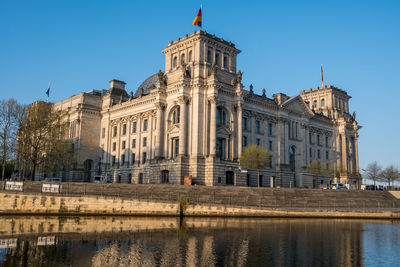 Low angle view of historic building against clear sky
