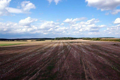 Scenic view of field against cloudy sky