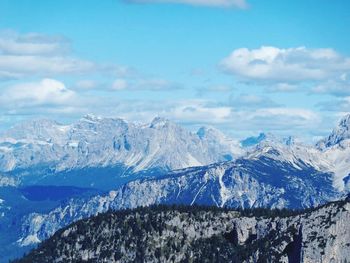 Scenic view of mountains against cloudy sky