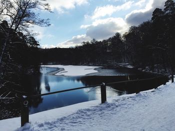 Scenic view of lake against sky during winter