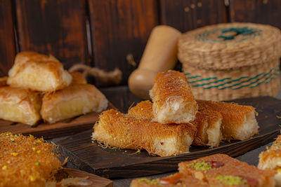 Close-up of bread in basket on table