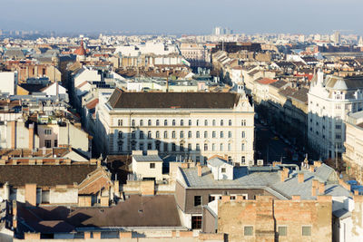 High angle view of buildings in city