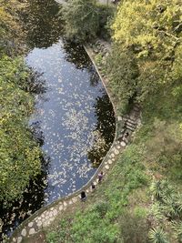 High angle view of footpath by canal