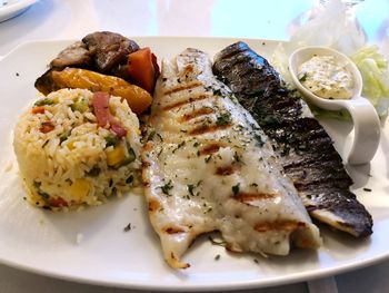 High angle view of meal served in plate