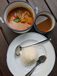 High angle view of dessert in plate on table