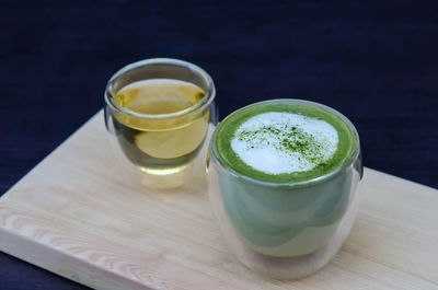 High angle view of coffee on table