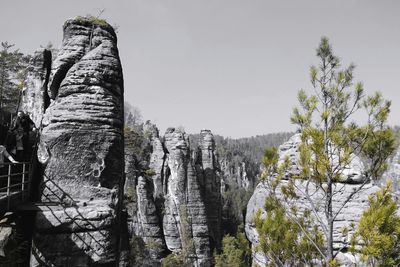 Panoramic view of trees and rocks against sky