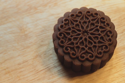 High angle view of dessert on table