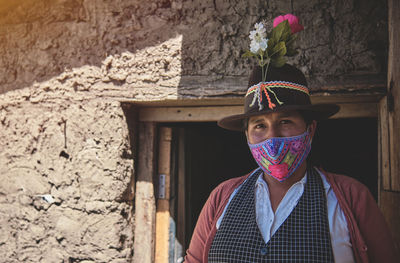 Portrait of mayan woman with typical costume, hispanic young woman with colorful traditional.