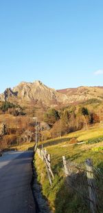 Scenic view of landscape against clear blue sky