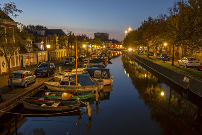 Medieval houses in the historical town sneek in the netherlands at night