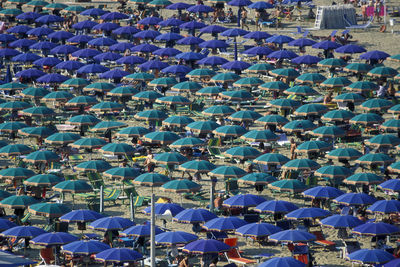 High angle view of umbrellas in row