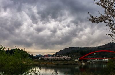 Scenic view of lake against cloudy sky