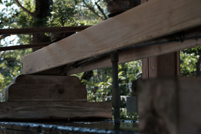 Low angle view of cross against trees