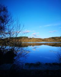 Scenic view of lake against blue sky