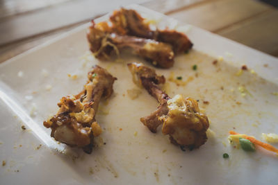 High angle view of serving food on table