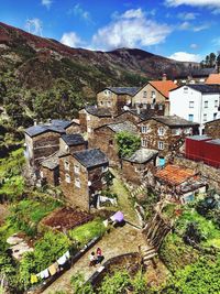 High angle view of townscape against sky