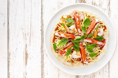 Directly above shot of food in bowl on table