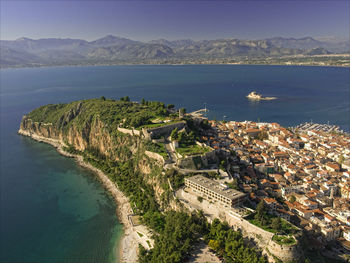 High angle view of house by sea at nafplio