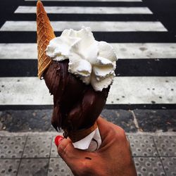 Cropped hand holding ice cream