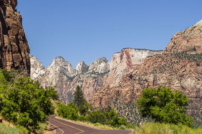 Scenic view of rocky mountains against clear sky