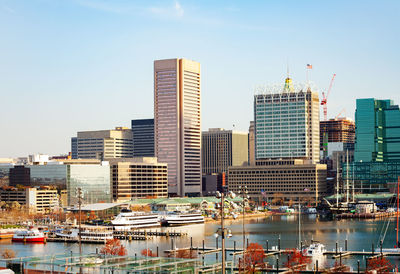 Modern buildings in city against sky