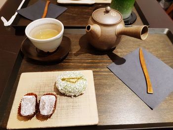 High angle view of tea on table