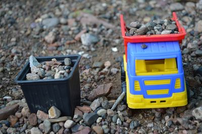 Close-up of a child's truck in the sandbox