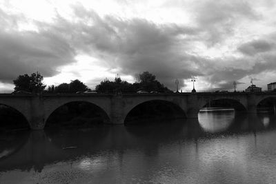 Bridge over river against cloudy sky