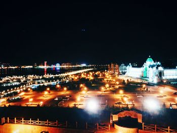 High angle view of illuminated city at night