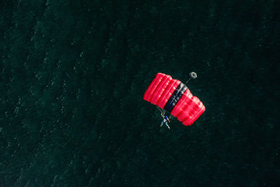 Red flag on boat in water