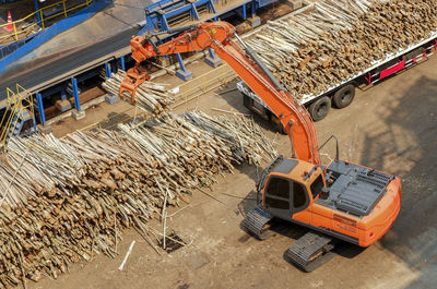 High angle view of earth mover at factory