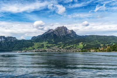 The view of mount pilatus mountain tops while on a boat cruise in lake lucerne. taken in luzern