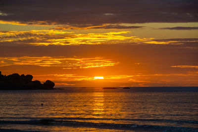 Scenic view of sea against orange sky