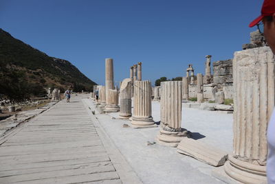 Big pillars in ruins of ancient city ephesus building at selcuk turkey