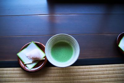 High angle view of coffee on table