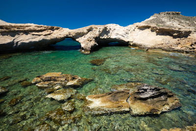 Rocks in sea against sky