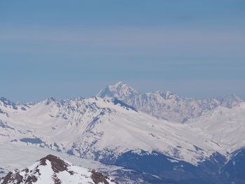 Scenic view of snowcapped mountains against sky