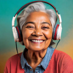 Grandma enjoying the music on her headphones