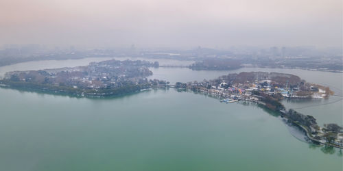 High angle view of city at waterfront